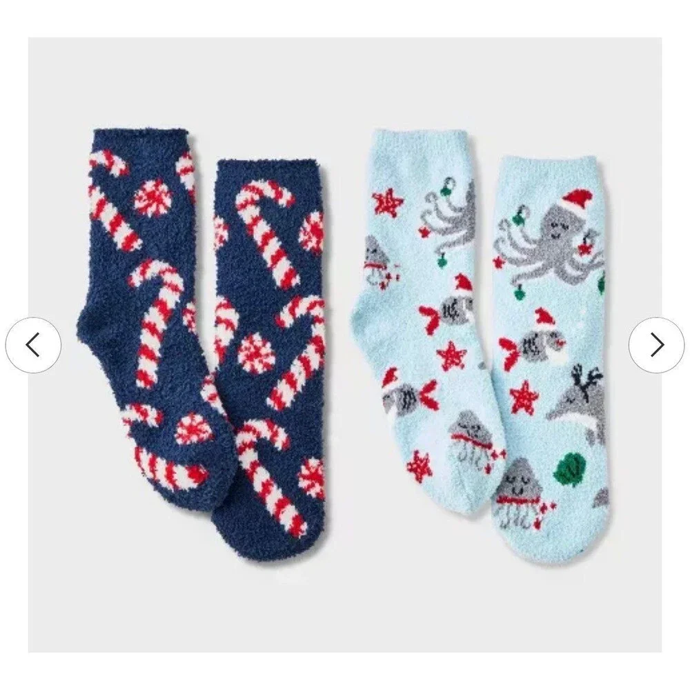 Kids' 2pk Christmas Sea Life Animals‎ & Candy Canes Cozy Crew Socks ( 2 packs )